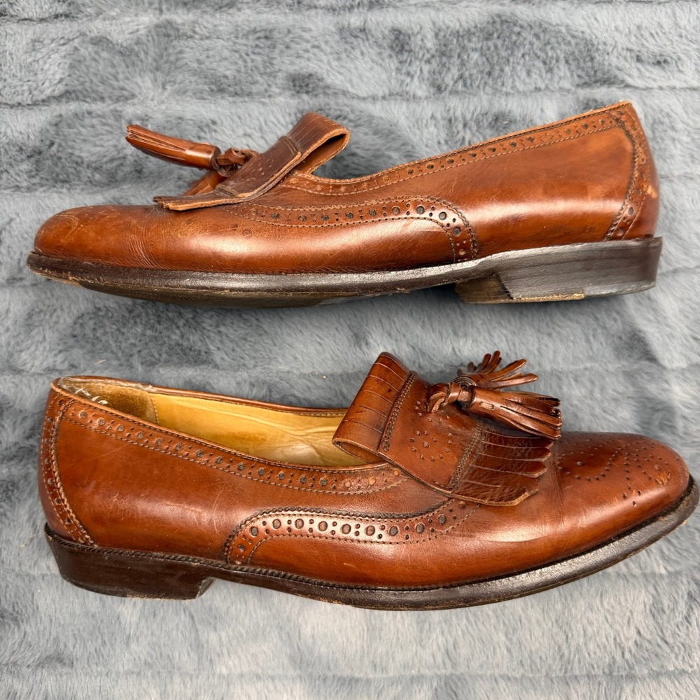 Cole Haan Bragano Mens 7 D Brown Leather Tassel Kiltie Wingtip Loafers Italy